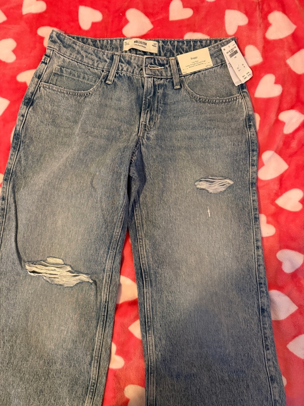 Hollister Women’s Distressed Blue Denim Baggy Jeans